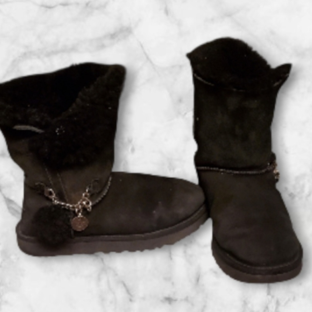 UGG Black Short Classic Crystal Boots. Size 8.